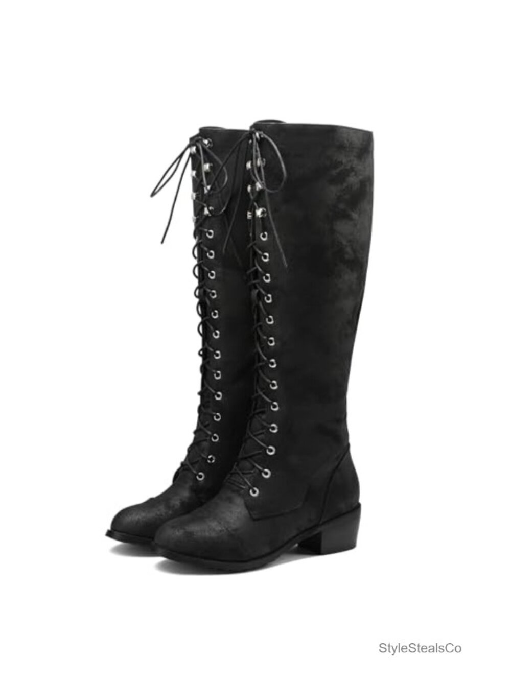 Knee High Combat Boots Lace Up Riding Boot Synthetic Round Toe